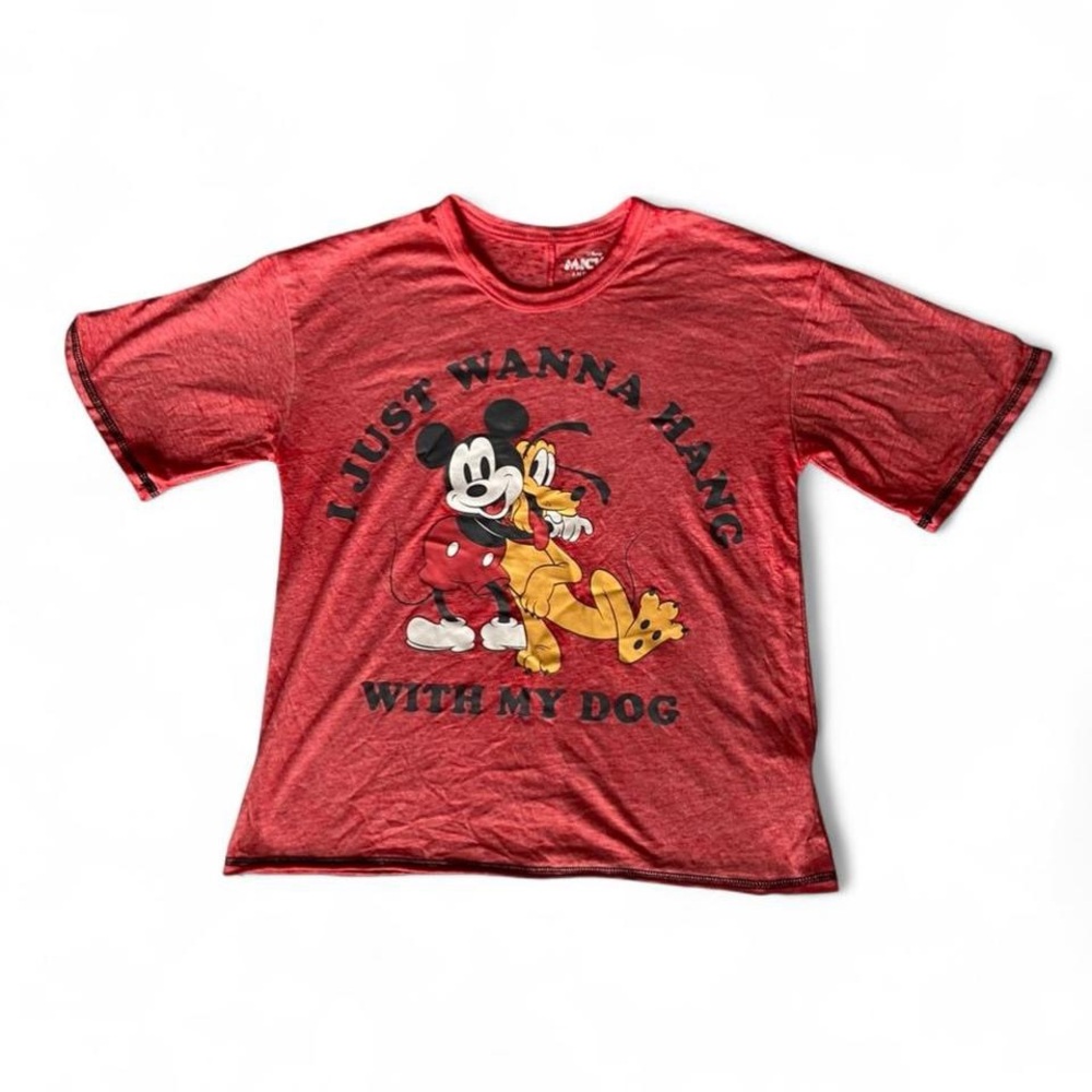 Disney Red T-Shirt with Mickey and Pluto Graphic